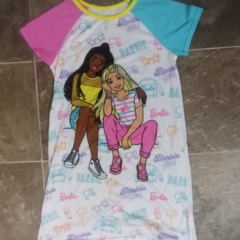 Barbie Graphic Nightshirt - Pink, Teal & Yellow Raglan